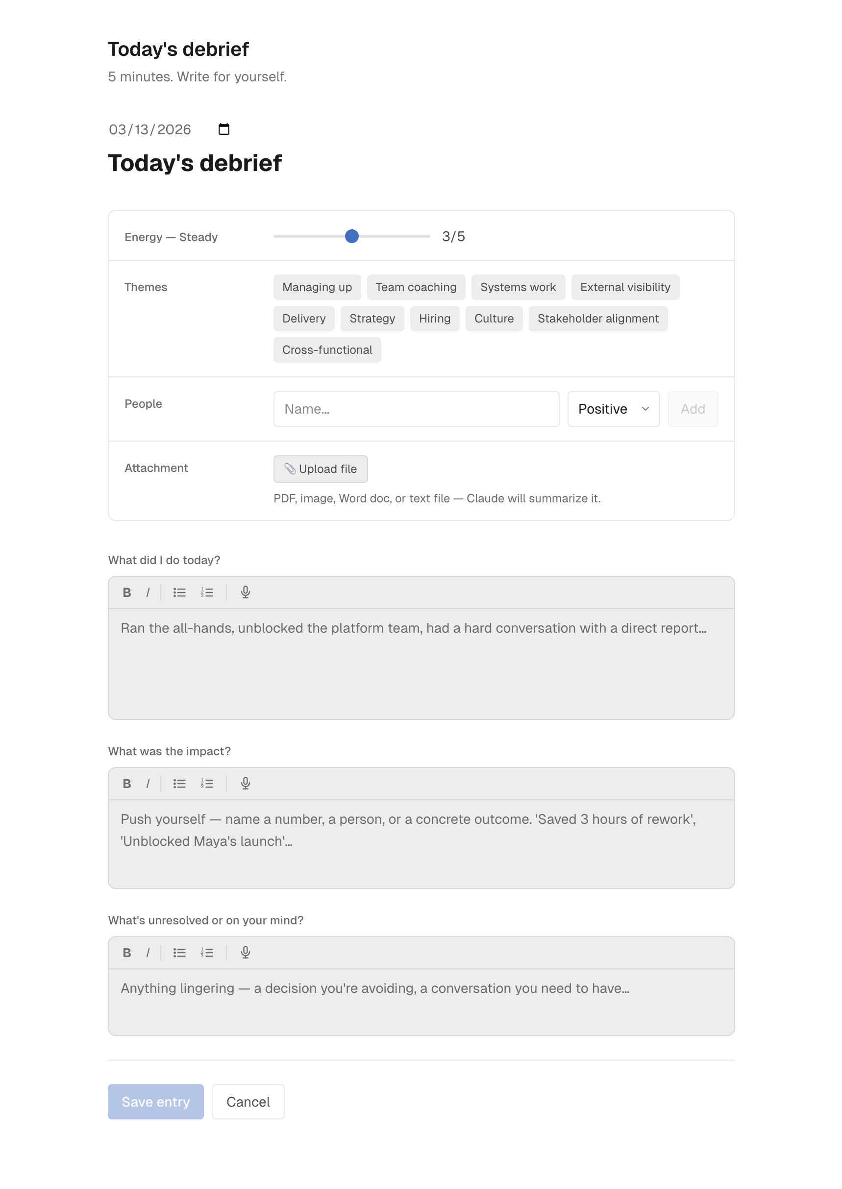 Screenshot of Daily Debriefer